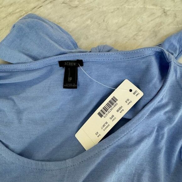 J. Crew periwinkle blue long wrap tie blouse stretch size XS NWT - Picture 5 of 7